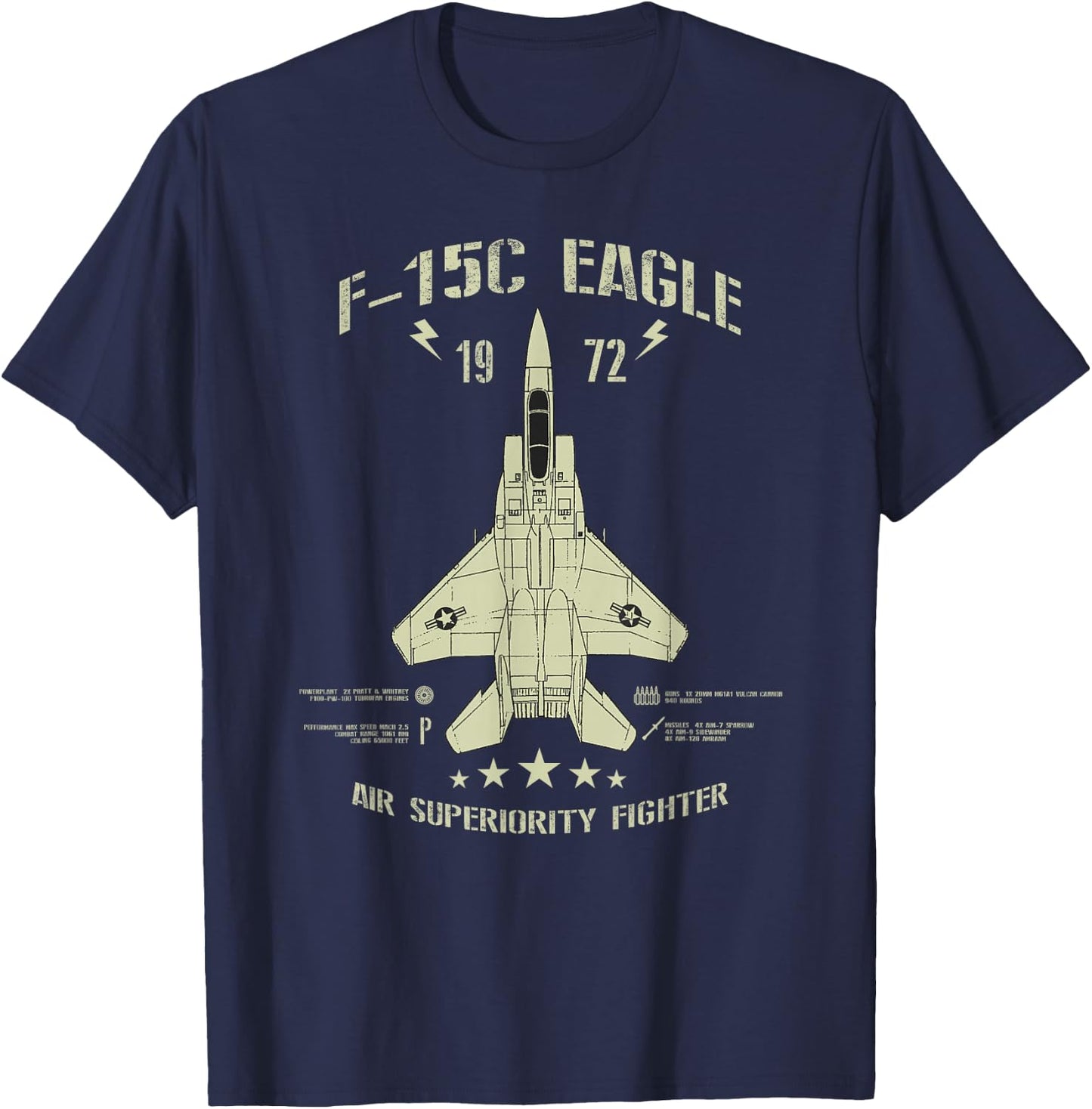 F-15 Eagle Jet Fighter Technical Drawing T-Shirt - T-Shirt | Navy