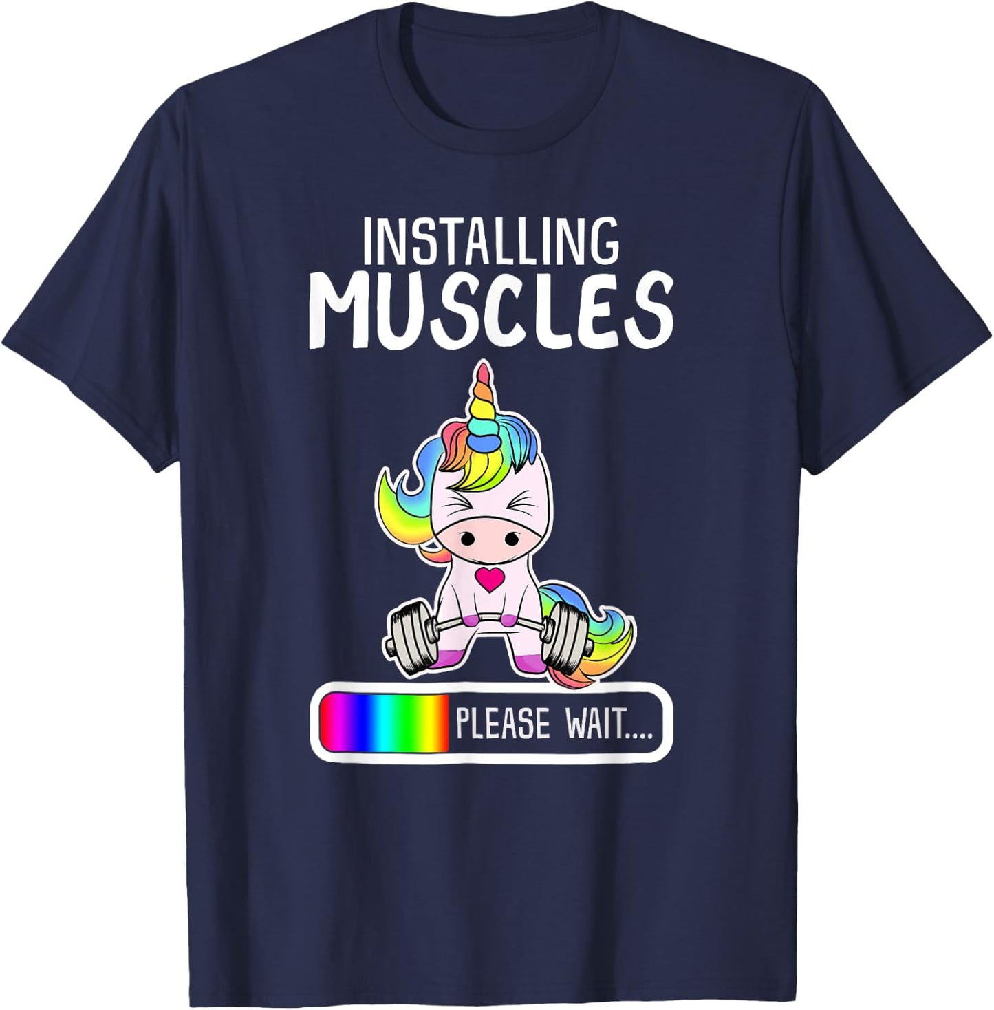 Installing Muscles Unicorn Weightlifting Gift T-Shirt - T-Shirt | Navy