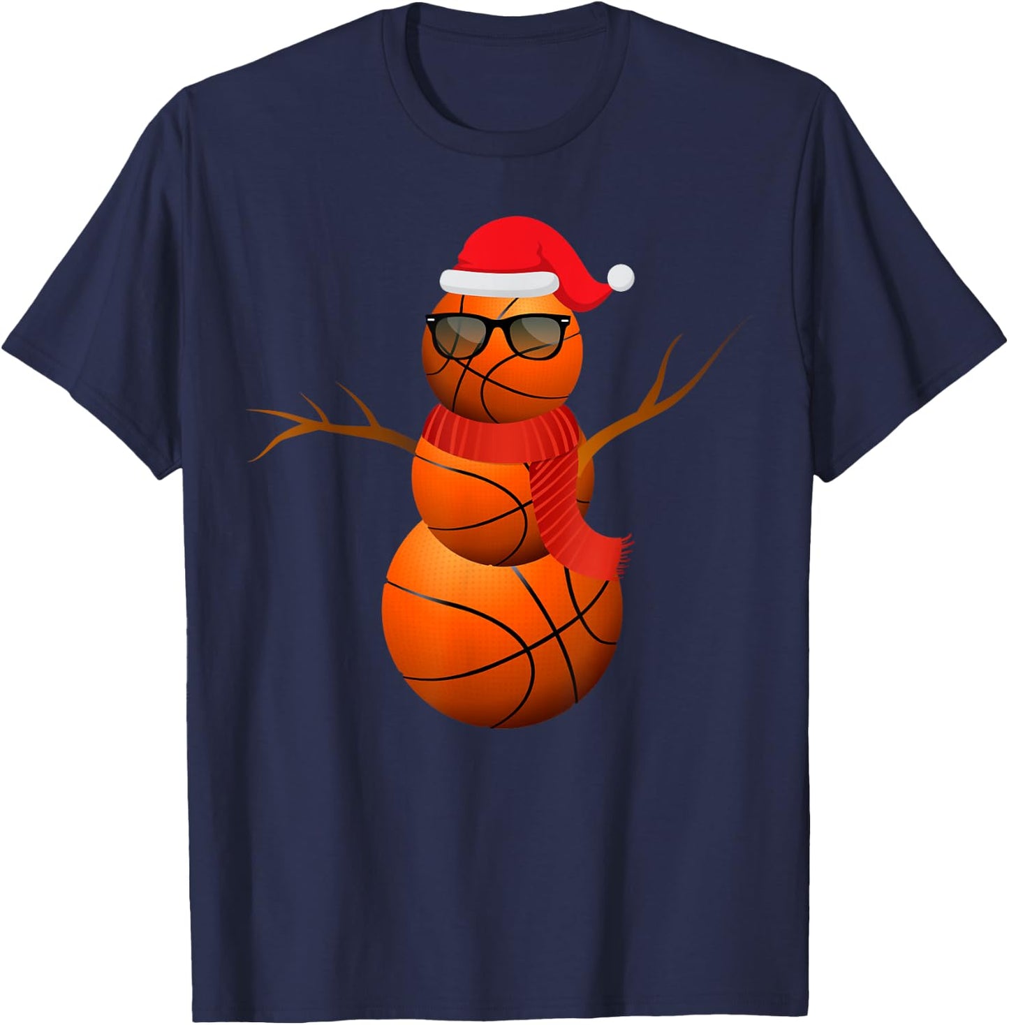 Funny Basketball Snowman Holiday Spirit Christmas Pajama T-Shirt - T-Shirt | Navy