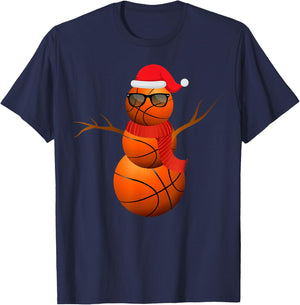 Funny Basketball Snowman Holiday Spirit Christmas Pajama T-Shirt - T-Shirt | Navy
