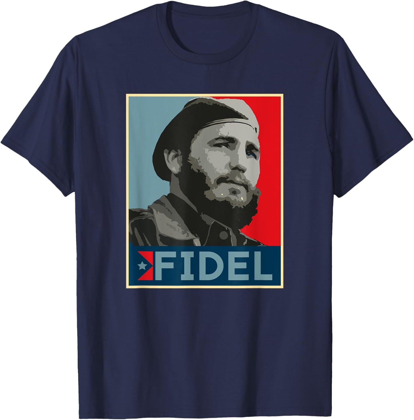 Distractful Fidel Castro - Black, Small, Men's Classic Fit, Short Sleeve, Cotton, Imported, Political T-Shirt - T-Shirt | Navy