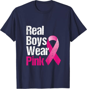 Kids Breast cancer for kids Real Boys Wear Pink Ribbon T-Shirt - T-Shirt | Navy