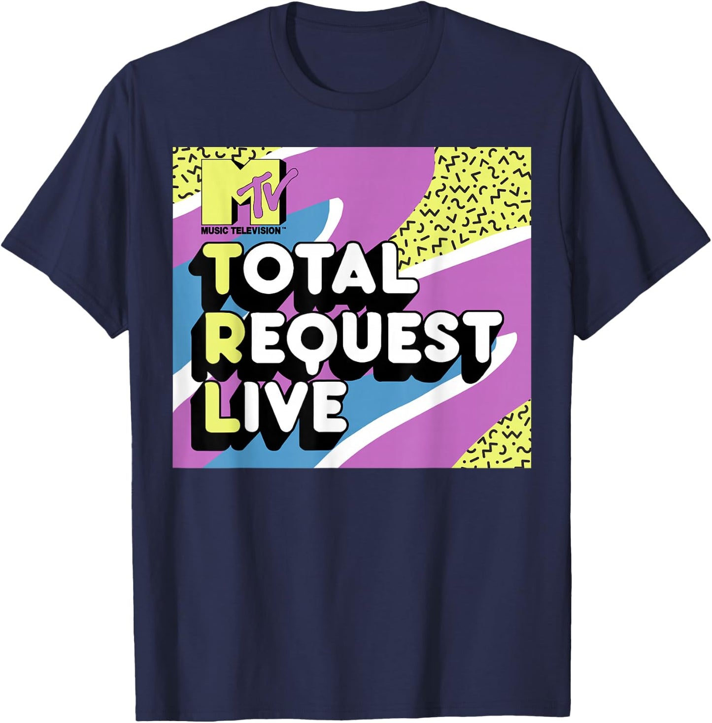 MTV Total Request Live 90's Colorful Pattern Graphic T-Shirt - T-Shirt | Navy