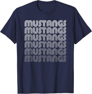 Vintage Animal Fan Vintage Mustangs - Kids, Adults - Black - Short Sleeve - Small - Classic Fit - Cotton 60%, Polyester 40% T-Shirt - T-Shirt | Navy