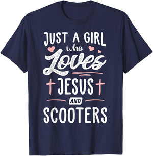Just A Girl Who Loves Jesus And Scooters Gift Women T-Shirt - T-Shirt | Navy