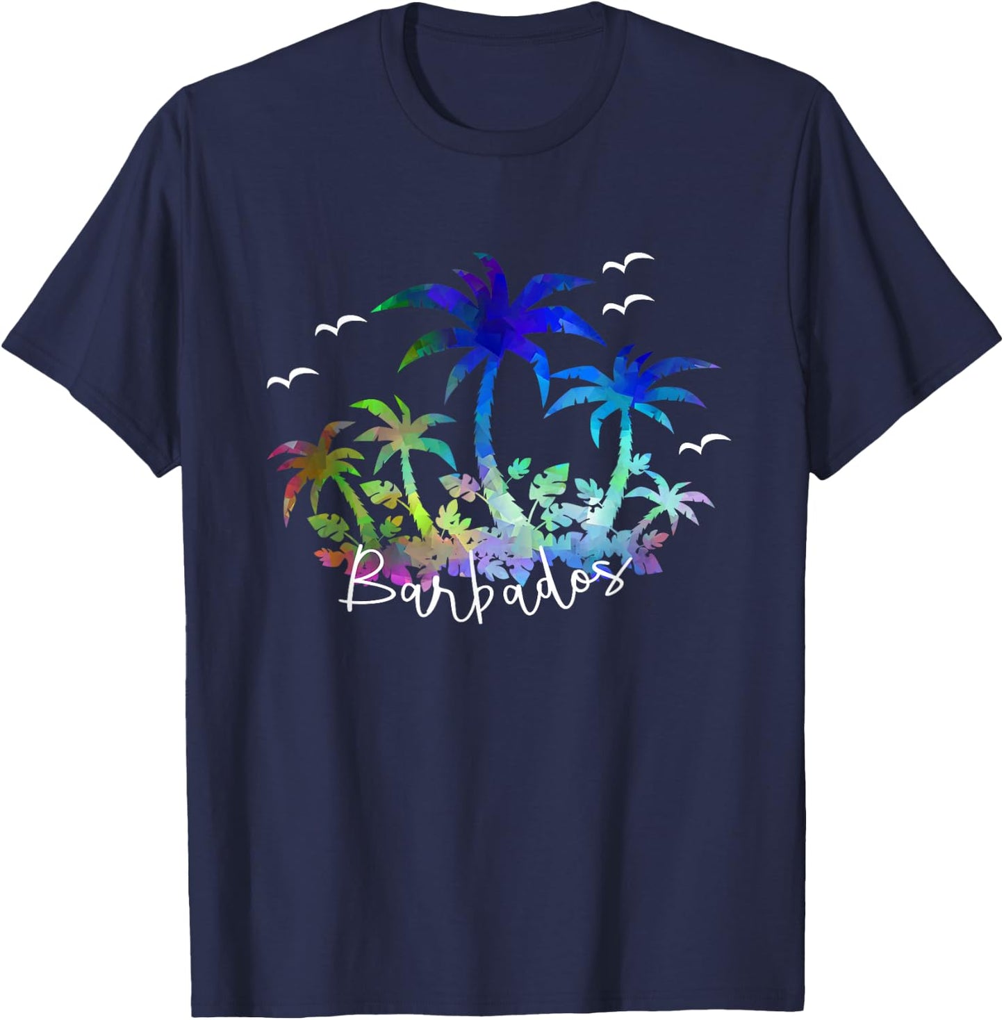 Barbados, Caribbean - Souvenir Palms and Seagull T-Shirt - T-Shirt | Navy