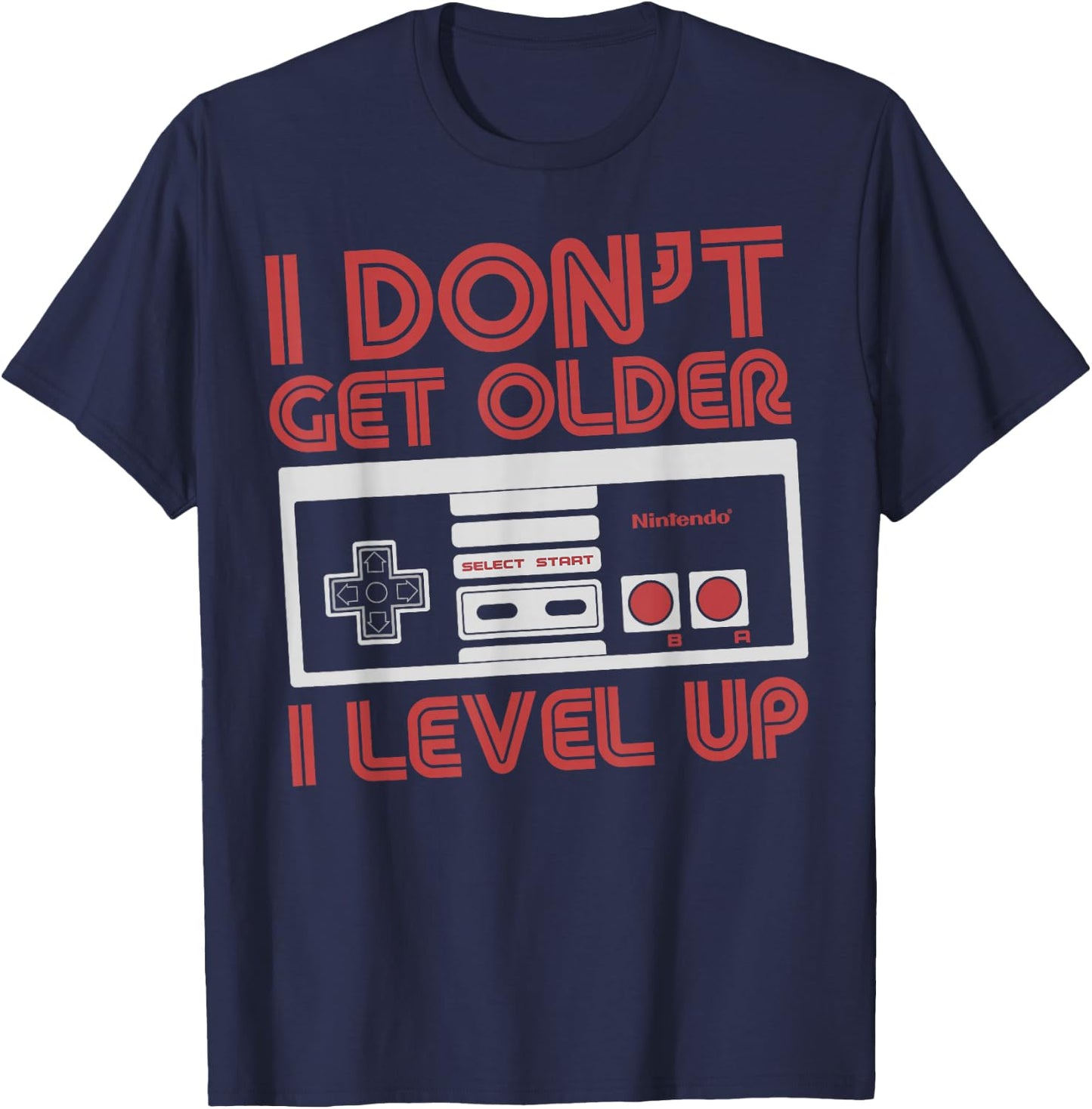 Nintendo Level Up SNES Controller Classic Fit - Black, Adult, Round Neck T-Shirt - T-Shirt | Navy