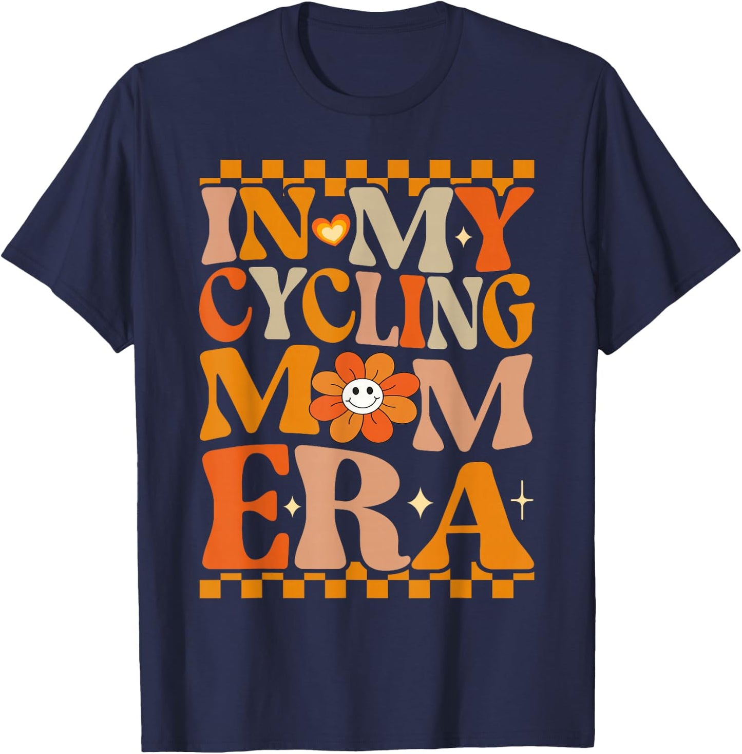 In My Cycling Mom Era | Retro Groovy Hippie Cycling T-Shirt - T-Shirt | Navy