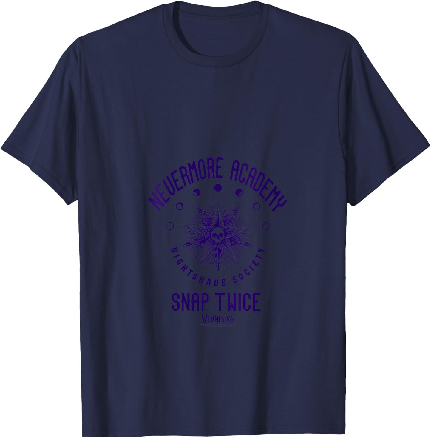 Wednesday Nevermore Academy Snap Twice Celestial Collegiate V-Neck T-Shirt - T-Shirt | Navy