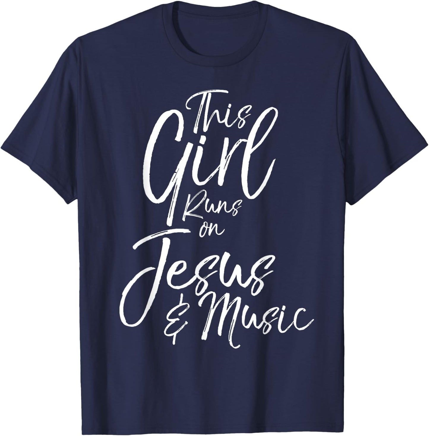 Christian Musician Gift This Girl Runs on Jesus & Music T-Shirt - T-Shirt | Navy