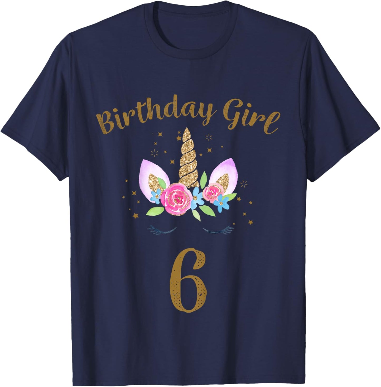 Kids 6th Birthday Girl Unicorn Shirt 6th Birthday Outfit T-Shirt - T-Shirt | Navy