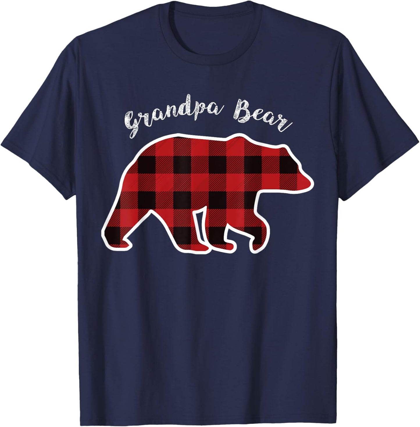GRANDPA BEAR | Men Red Plaid Christmas Pajama Gift T-Shirt - T-Shirt | Navy