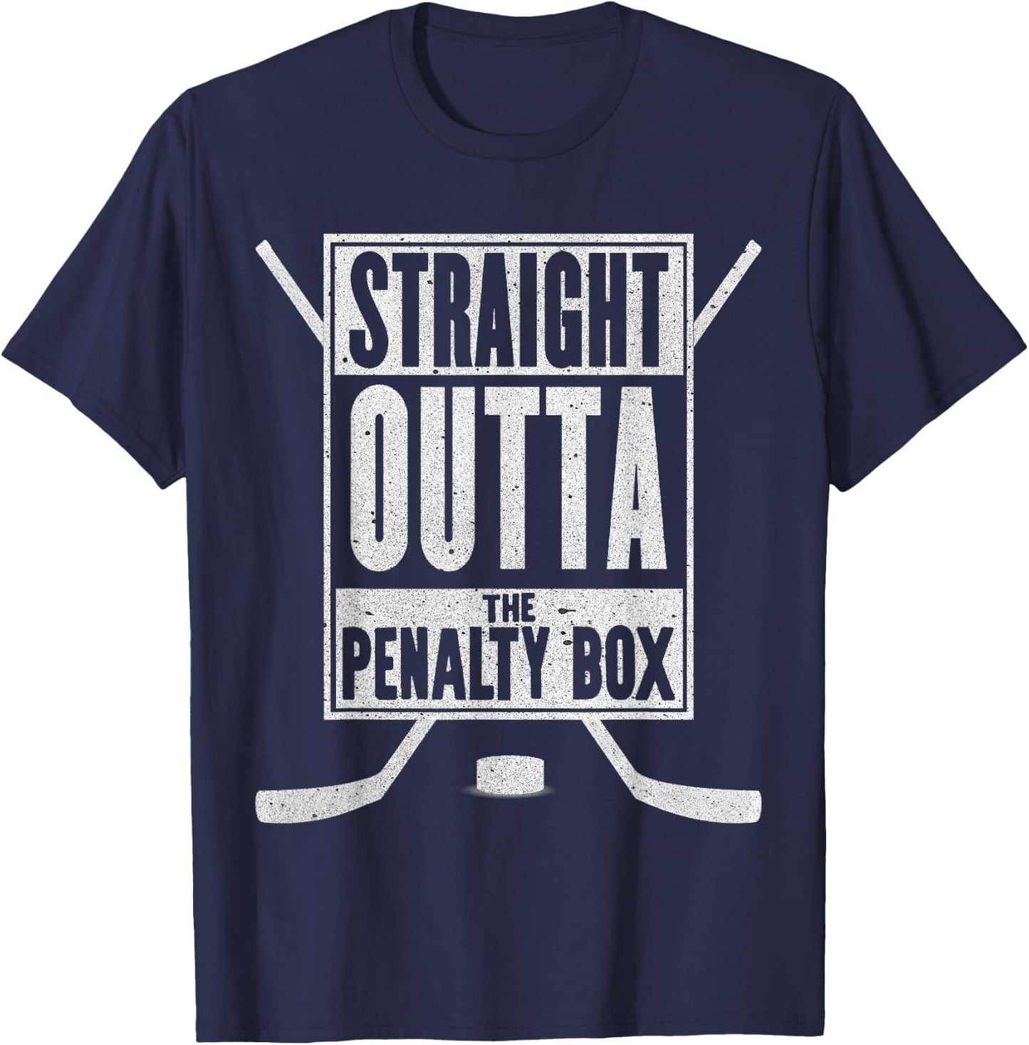 Straight Outta The Penalty Box Funny Ice Hockey Gift T-Shirt - T-Shirt | Navy