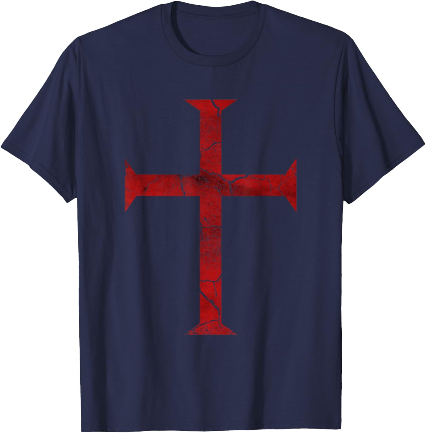 Distressed Deus Vult Knights Templar Cross, Crusader T-Shirt - T-Shirt | Navy