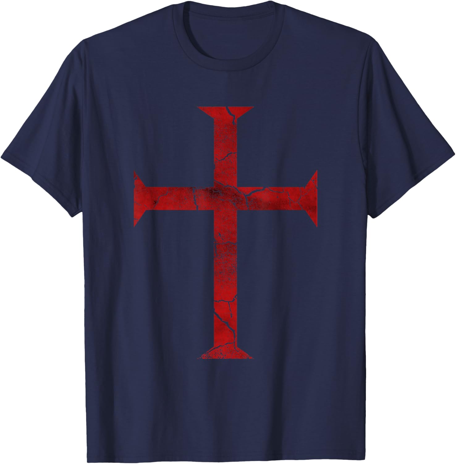 Distressed Deus Vult Knights Templar Cross, Crusader T-Shirt - T-Shirt | Navy