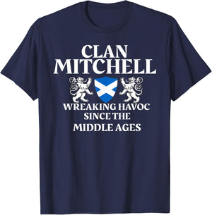 Clan Mitchell Scottish Family Kilt Tartan Lion T-Shirt - T-Shirt | Navy