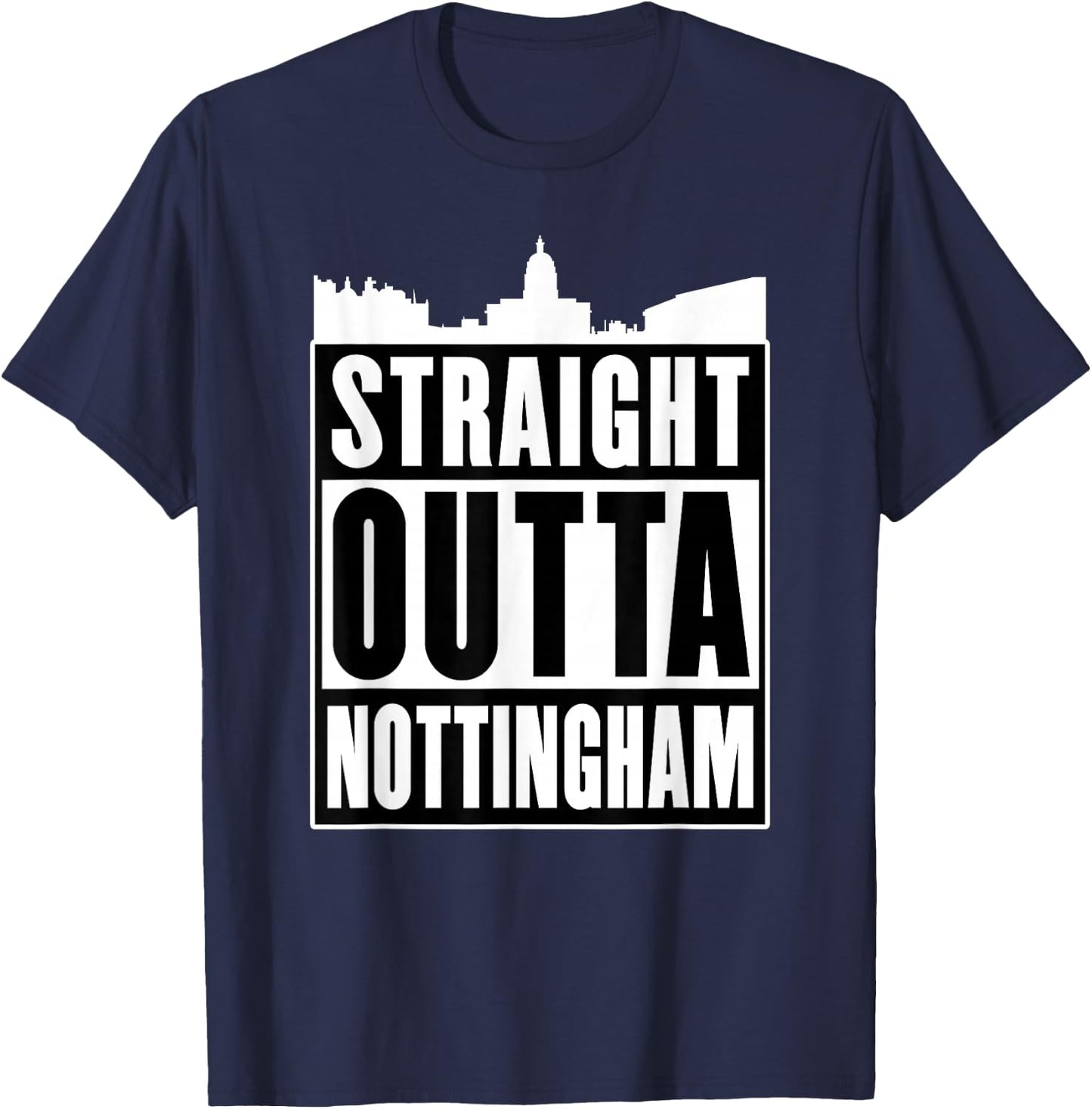Straight Outta UK Shirts & Gifts Nottingham - Men's -Adults Black Cotton 60% Polyester 40% Short Sleeve - Small T-Shirt - T-Shirt | Navy