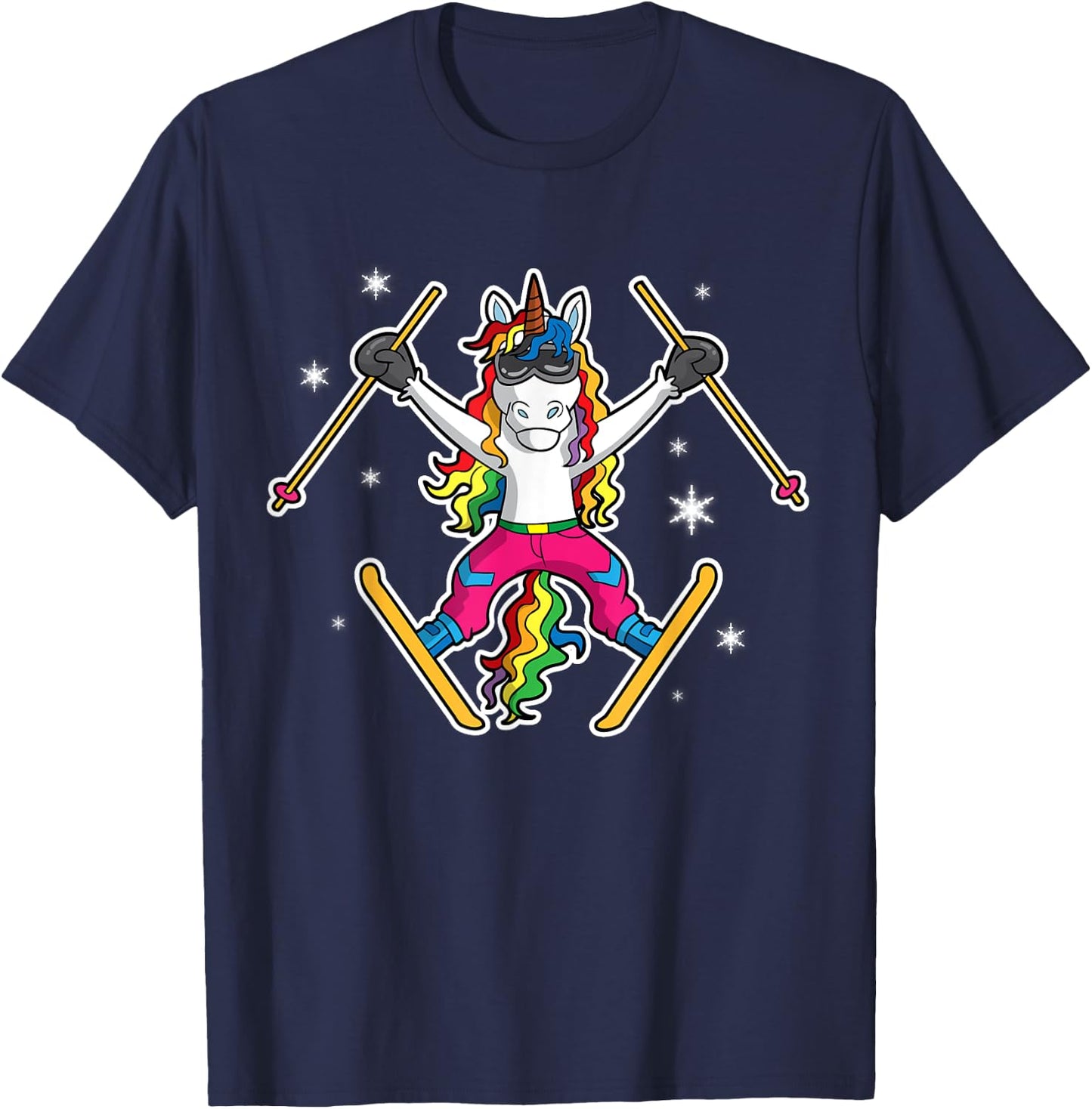 Unicorn Girls Cute Skiing Ski Team Coach Instructor Kids T-Shirt - T-Shirt | Navy