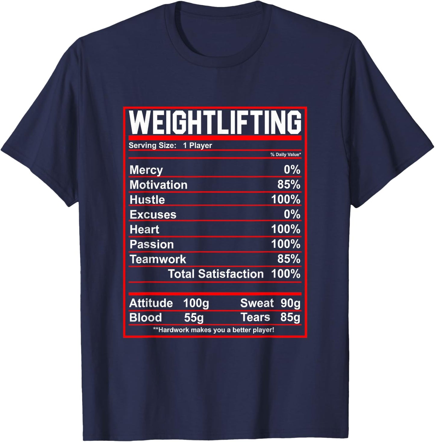 Funny Weightlifting Nutrition Facts Bodybuilding T-Shirt - T-Shirt | Navy