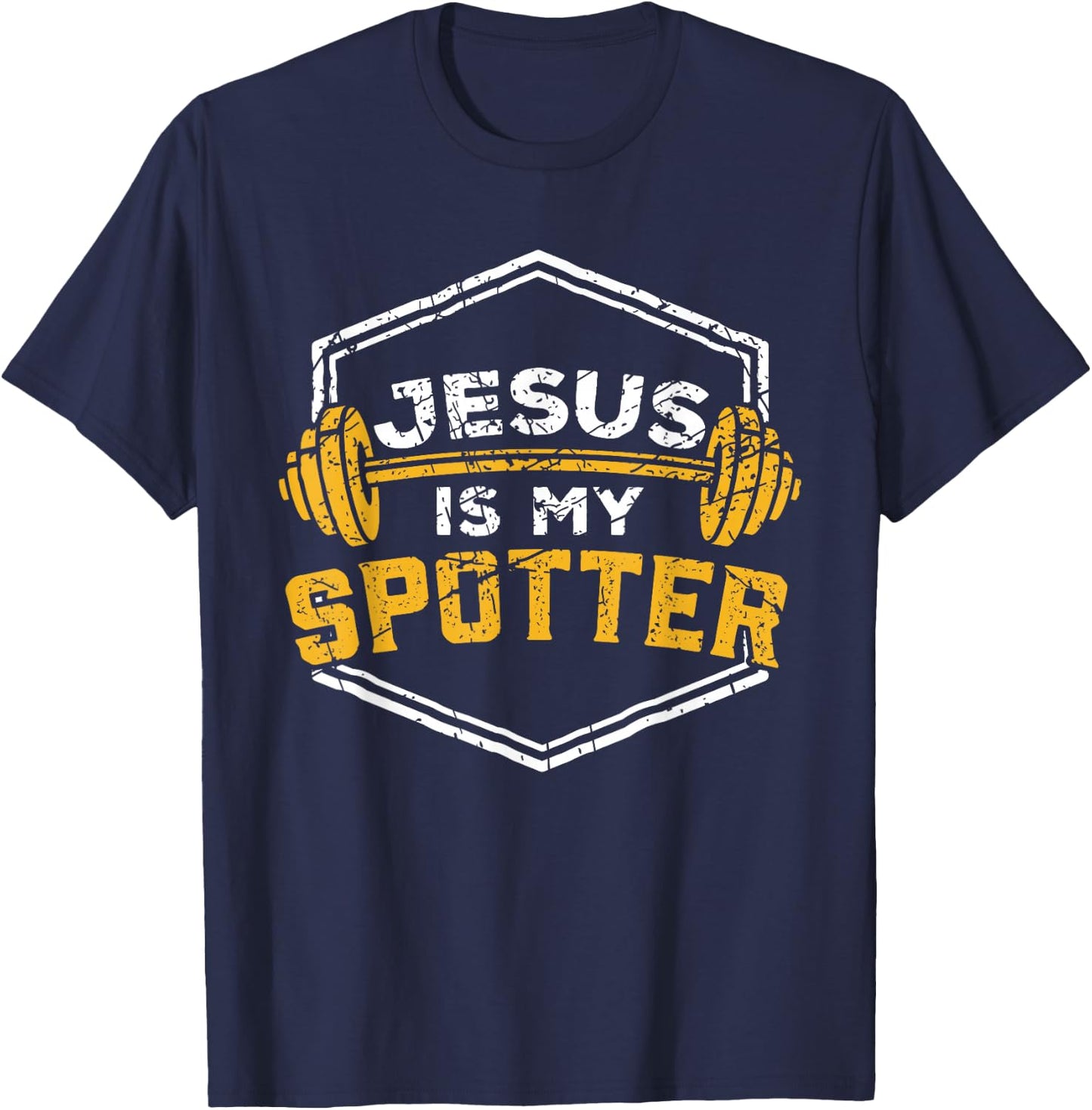 Jesus Workout Shirt Jesus is my Spotter Christian Gym Gift T-Shirt - T-Shirt | Navy