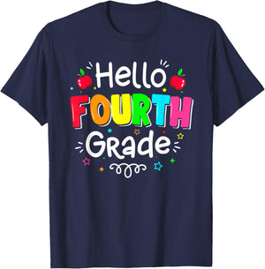 Hello Fourth Grade Boy Girl Teacher Back to School 4th Grade T-Shirt - T-Shirt | Navy