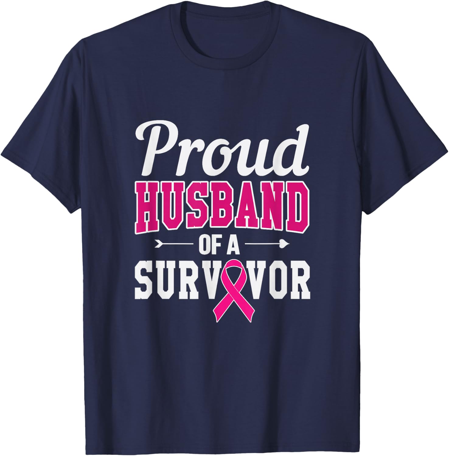 Proud Husband Of A Survivor Breast Cancer Awareness T-Shirt - T-Shirt | Navy