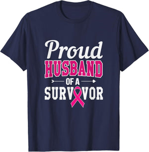 Proud Husband Of A Survivor Breast Cancer Awareness T-Shirt - T-Shirt | Navy