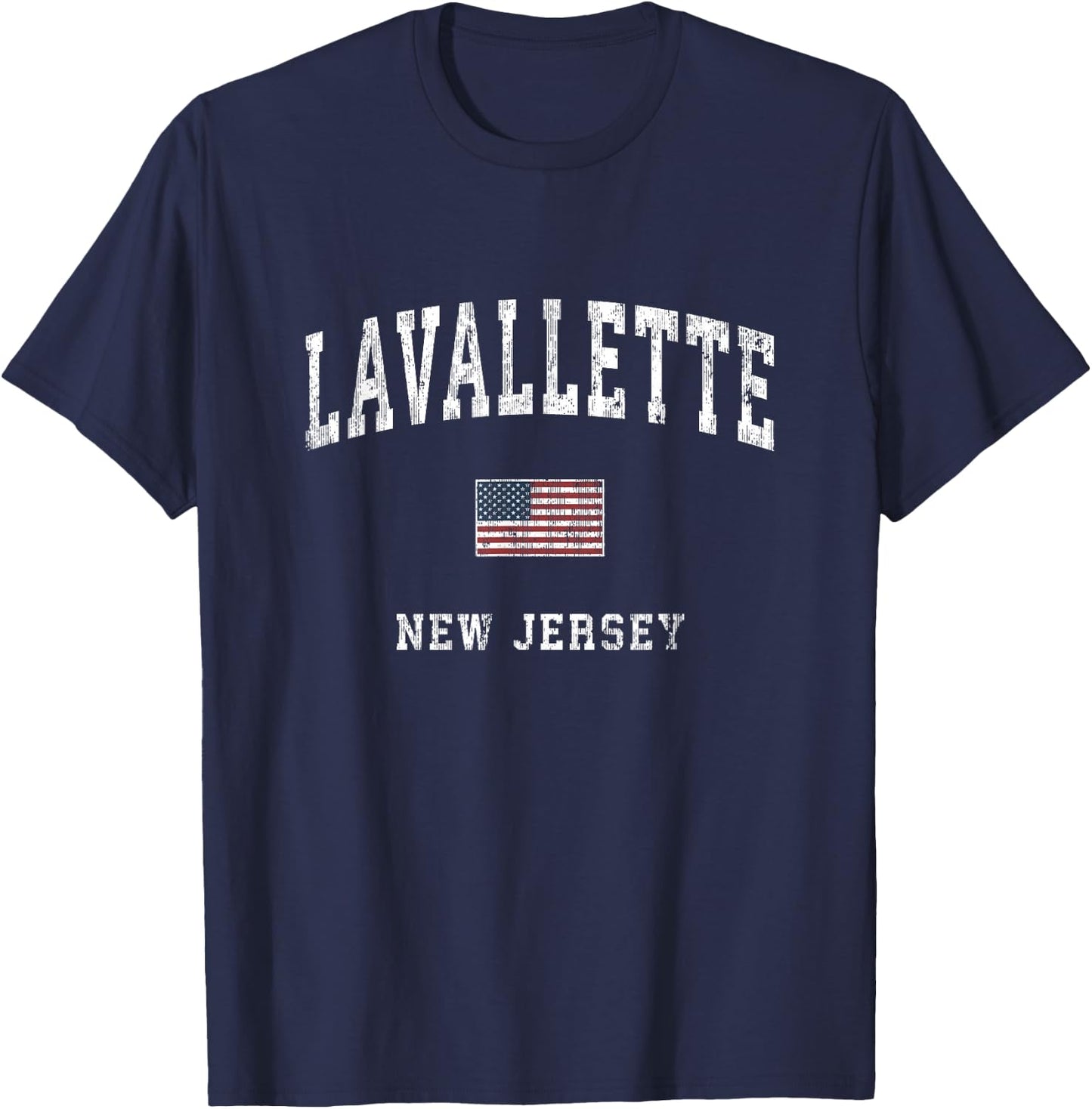 Lavallette New Jersey NJ Vintage American Flag Sports Design T-Shirt - T-Shirt | Navy
