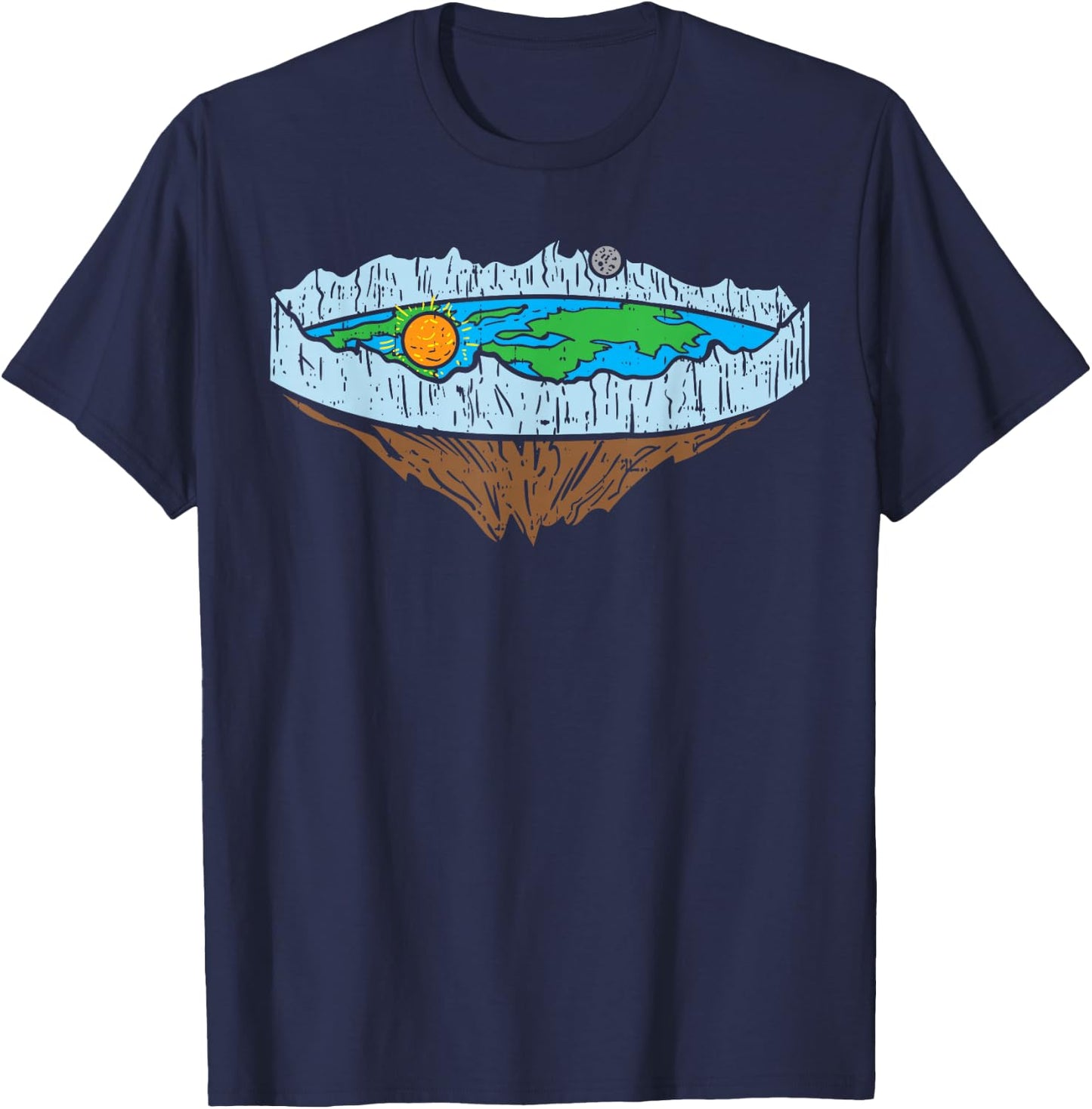Flat Earth Ice Wall Sun Moon Funny Conspiracy Theory Gift T-Shirt - T-Shirt | Navy