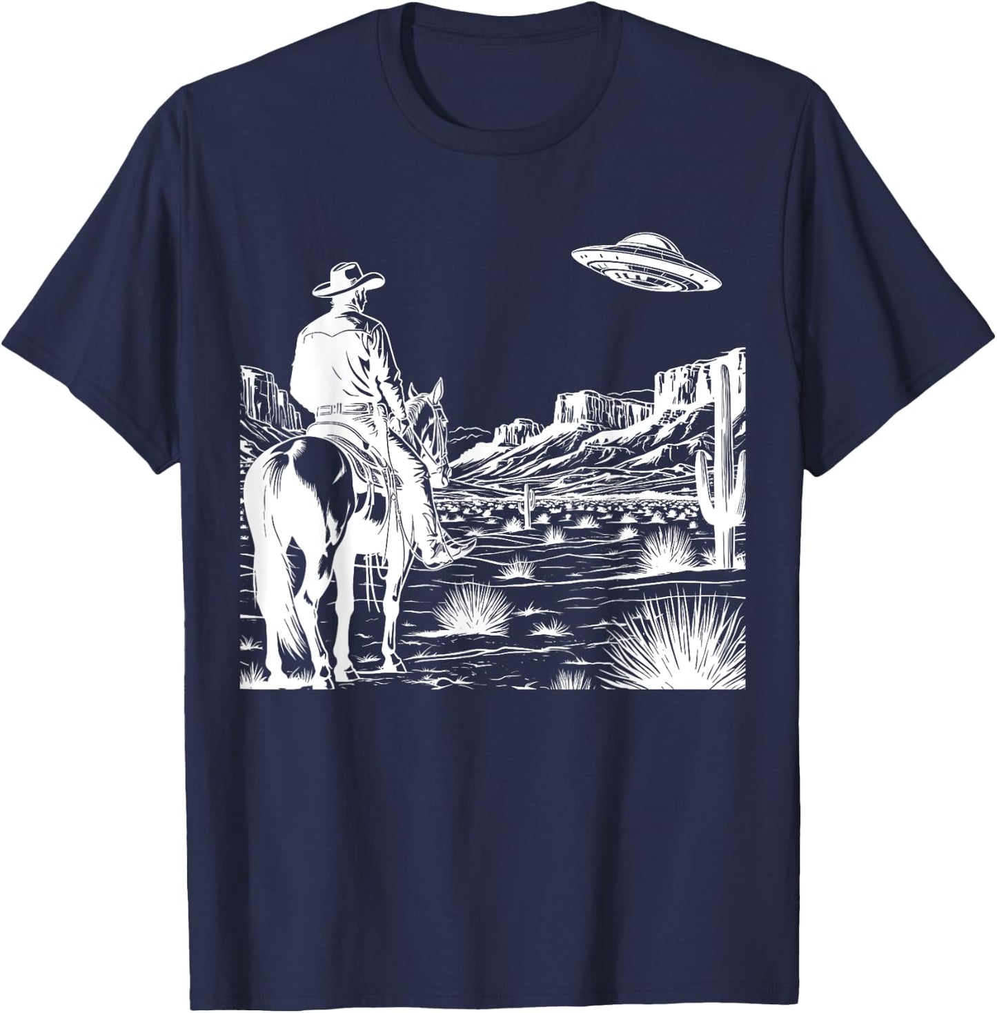 Ufo Western Retro Vintage Cowboy T-Shirt - T-Shirt | Navy