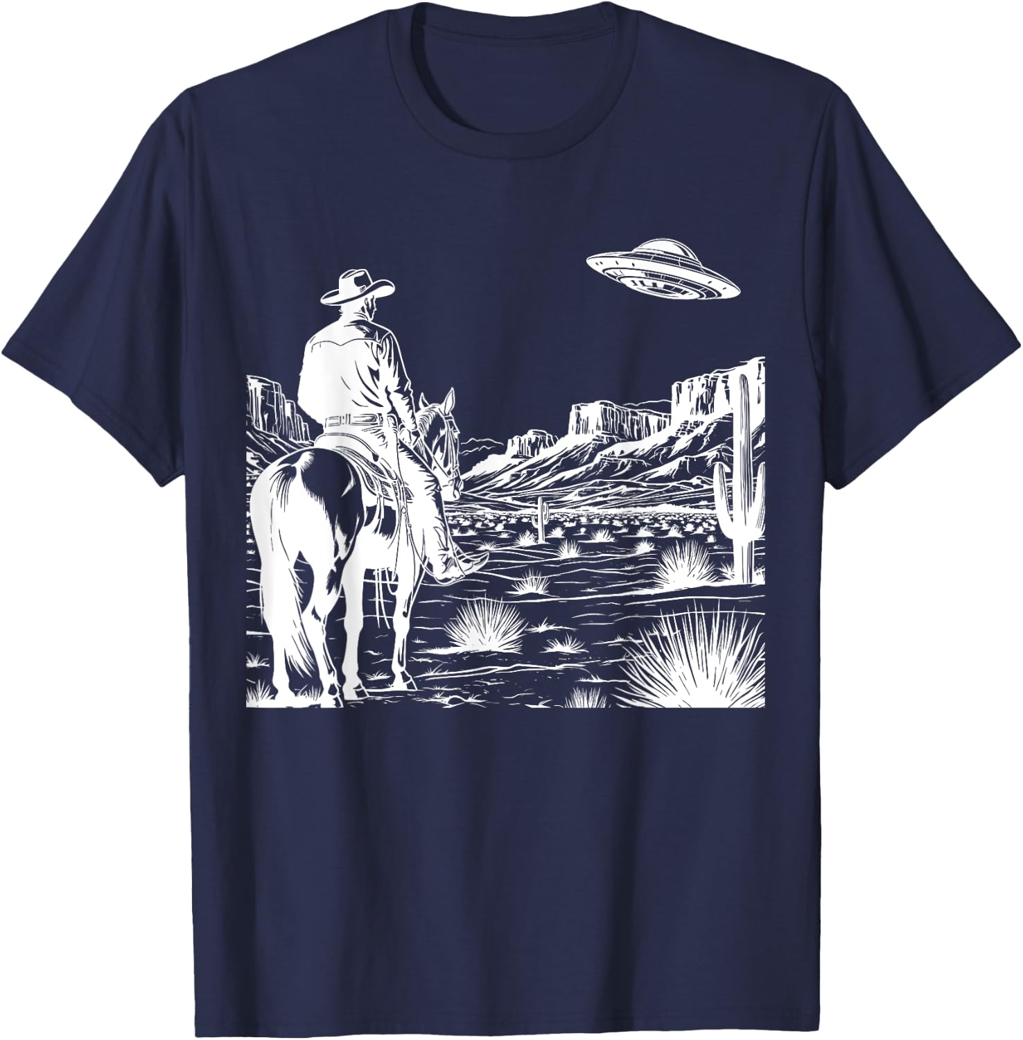 Ufo Western Retro Vintage Cowboy T-Shirt - T-Shirt | Navy
