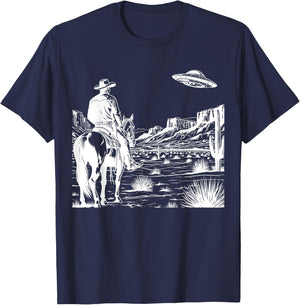 Ufo Western Retro Vintage Cowboy T-Shirt - T-Shirt | Navy