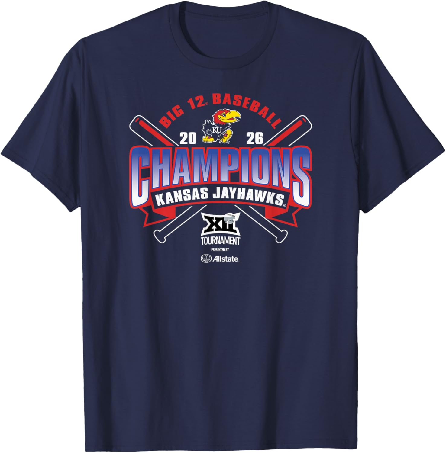 Kansas Jayhawks Big 12 Champs 2026 Baseball T-Shirt - T-Shirt | Navy
