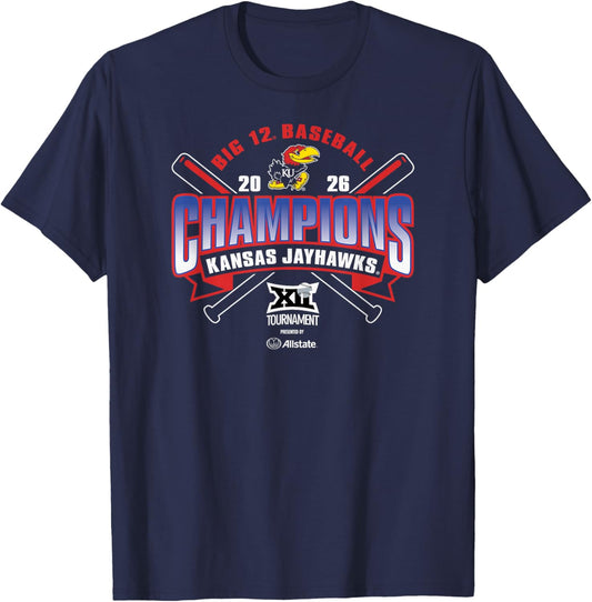Kansas Jayhawks Big 12 Champs 2026 Baseball T-Shirt - T-Shirt | Navy