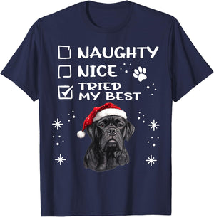 Cute Cane Corso Dog Christmas Naughty Nice Tried my Best T-Shirt - T-Shirt | Navy
