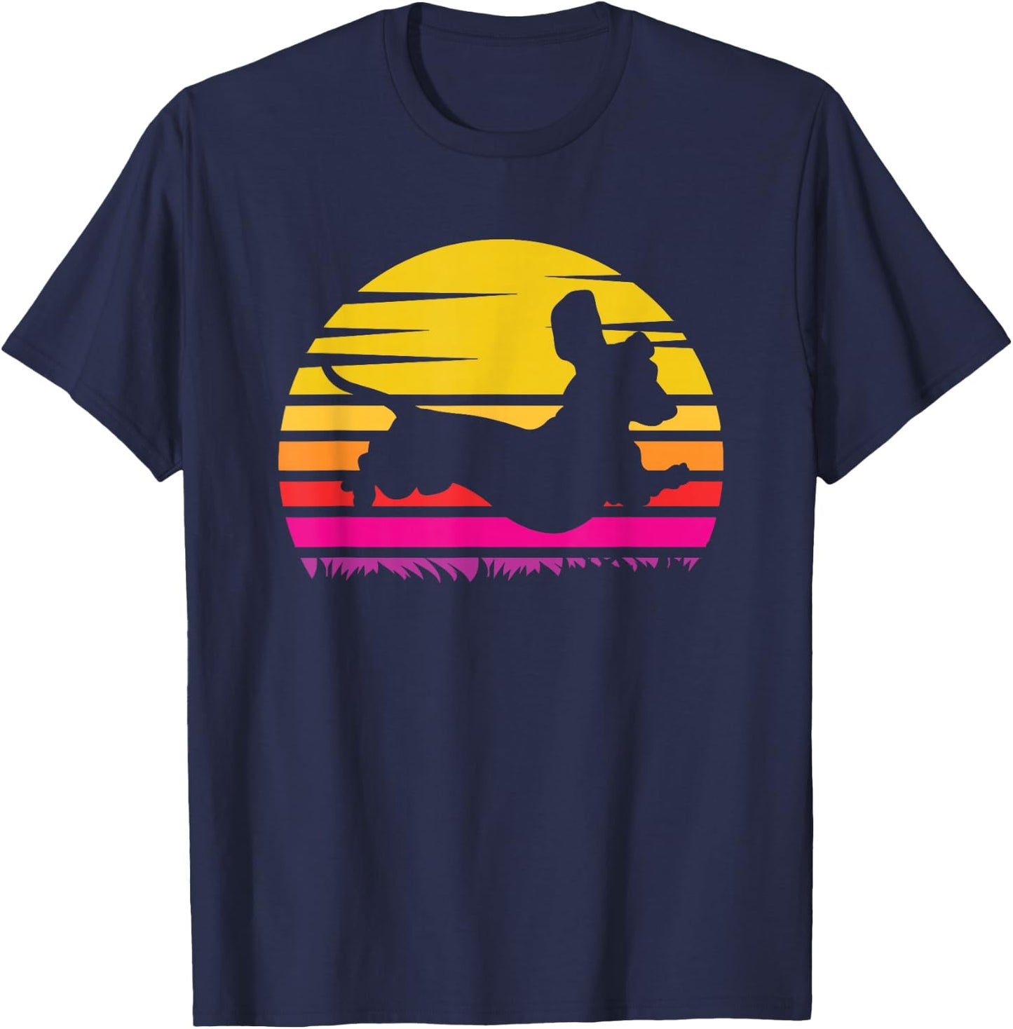 Retro Dachshund Silhouette Vintage Sunset Dog Lover T-Shirt - T-Shirt | Navy