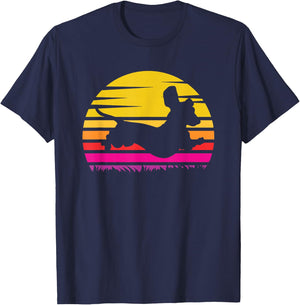 Retro Dachshund Silhouette Vintage Sunset Dog Lover T-Shirt - T-Shirt | Navy
