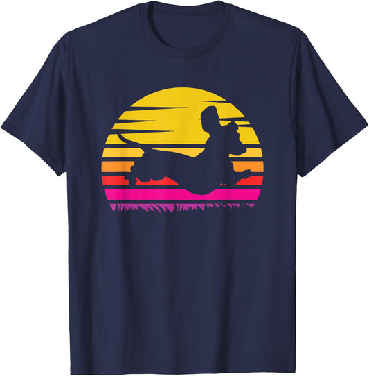 Retro Dachshund Silhouette Vintage Sunset Dog Lover T-Shirt - T-Shirt | Navy