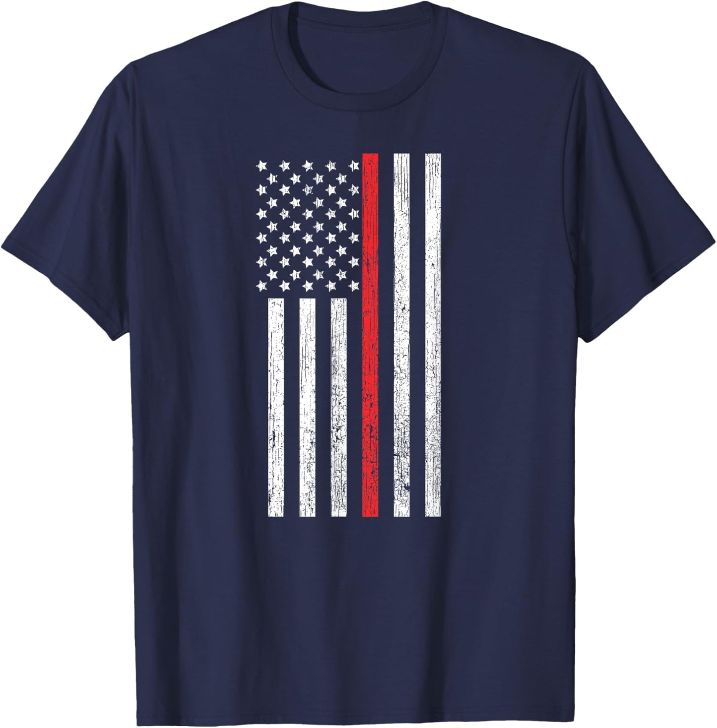 Thin Red-Line Firefighter Flag Distressed Effect T-Shirt - T-Shirt | Navy