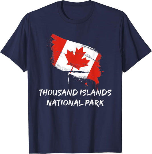 Thousand Island Ontario Canada Splatter Flag Trip Vacation T-Shirt - T-Shirt | Navy