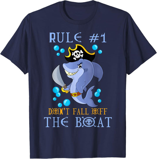 Rule #1 Don't Fall Off The Boat Cruise Pirate Shark Kids T-Shirt - T-Shirt | Navy