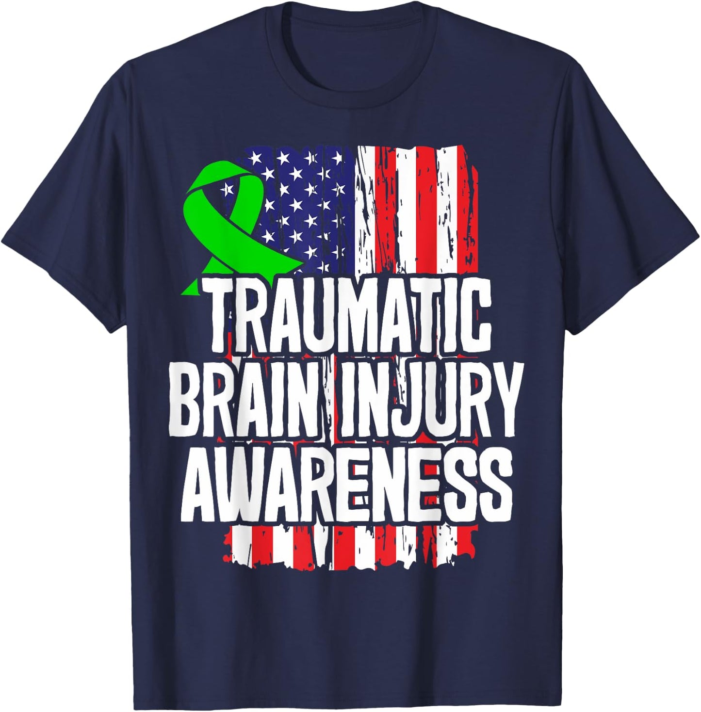 TBI Awareness Gift - Green Ribbon T-Shirt - T-Shirt | Navy