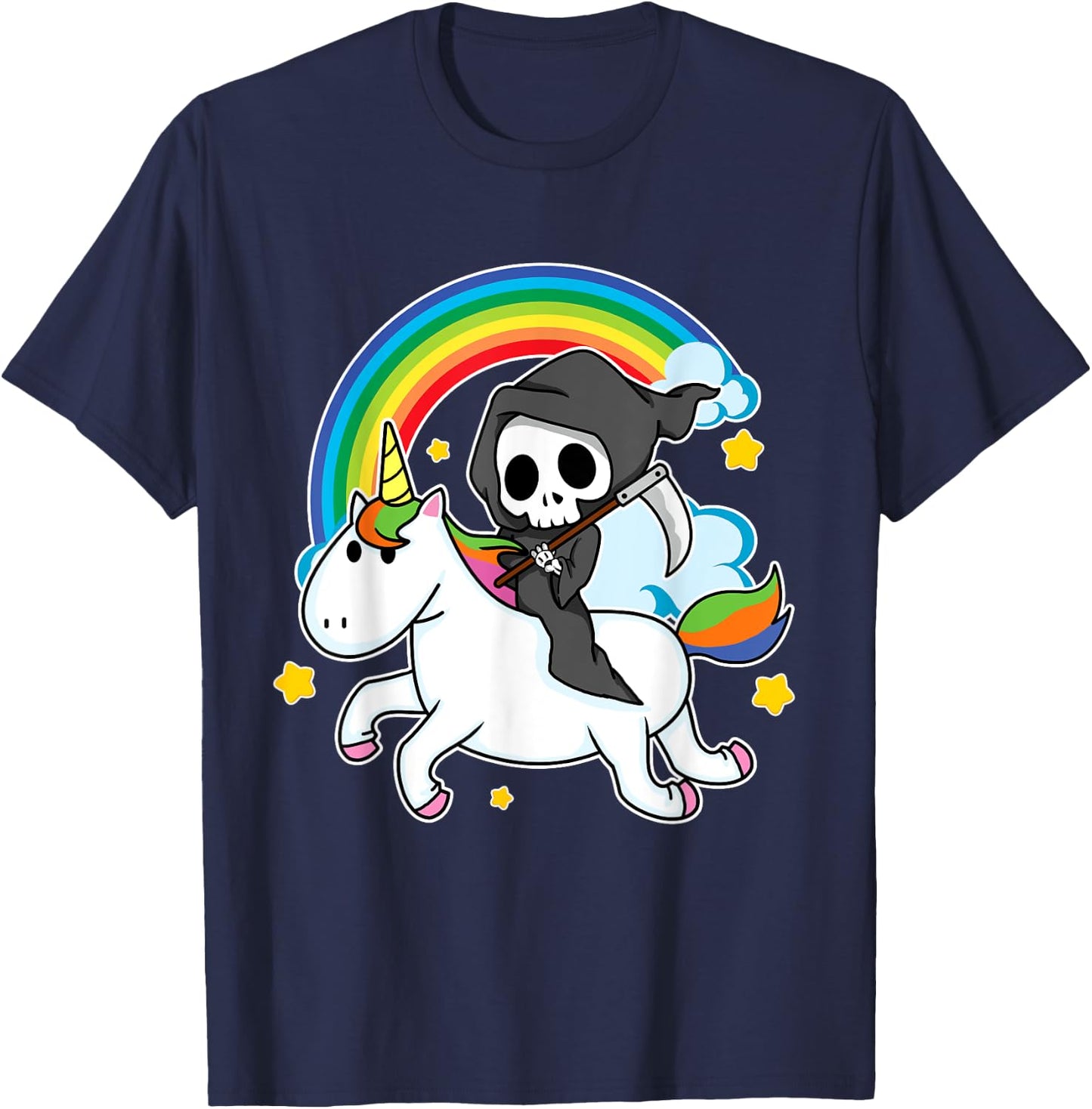 Halloween Unicorn Costume Grim Reaper Riding Unicorn T-Shirt - T-Shirt | Navy