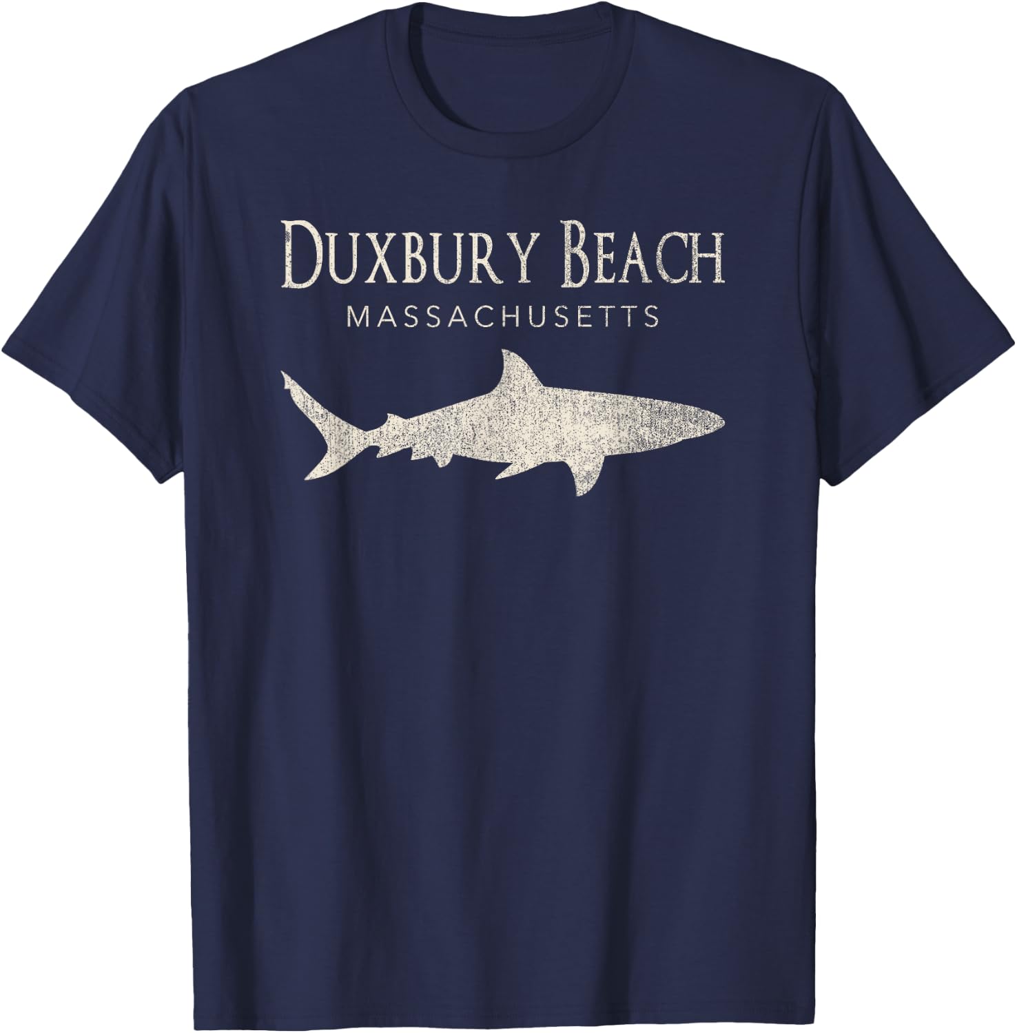 Retro Duxbury Beach MA Shark T-Shirt - T-Shirt | Navy