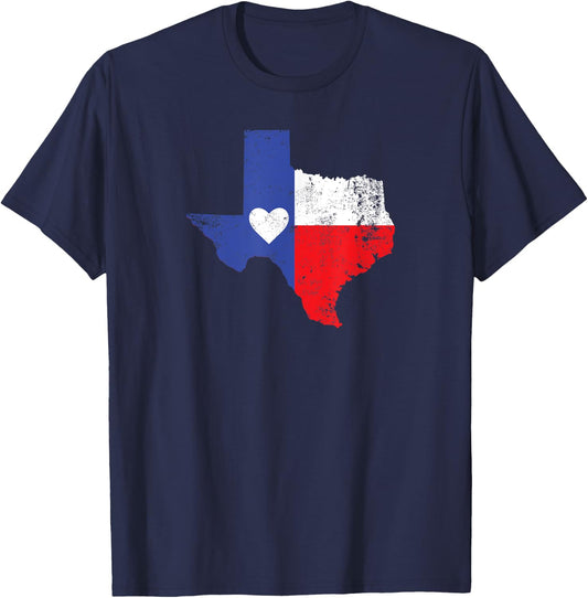 Texas Heart Flag State Outline T-Shirt - T-Shirt | Navy