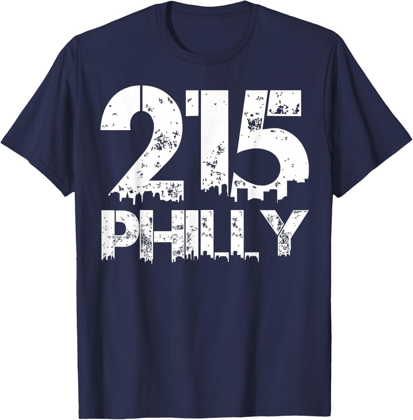 Philadelphia Philly 215 Area Code Distressed Gritty T Shirt T-Shirt - T-Shirt | Navy