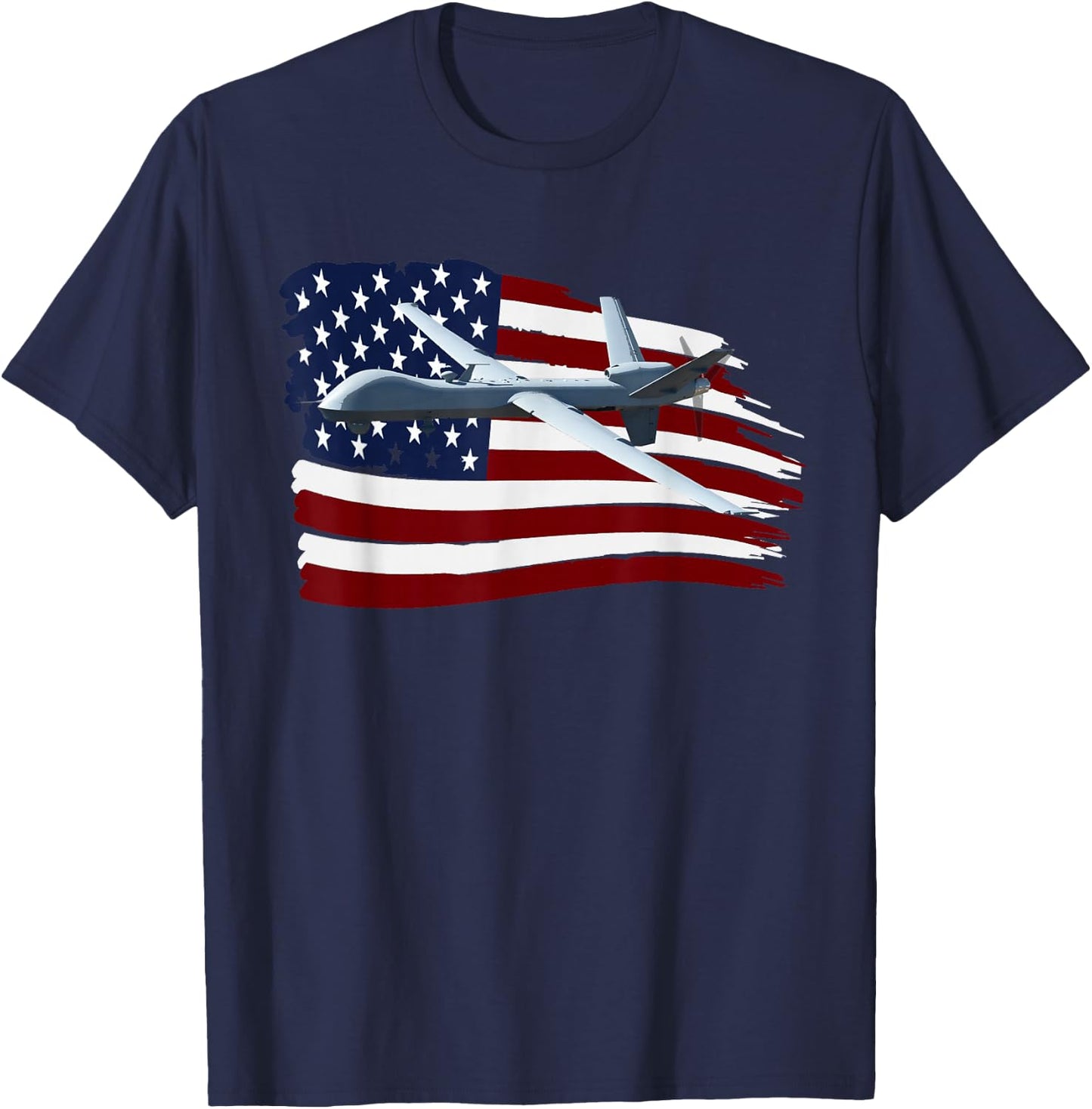 Mq-9 Reaper Drone Uav T Shirt Us Flag Usa T-Shirt - T-Shirt | Navy