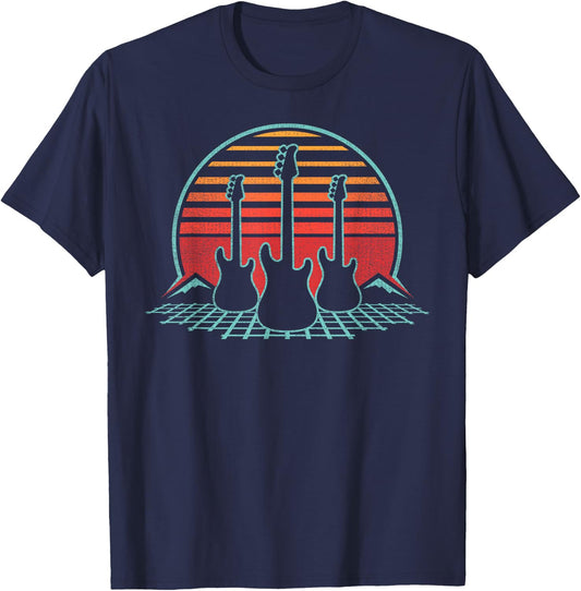 Bass Guitar Retro Vintage 80s Bassist Player Musician Gift T-Shirt - T-Shirt | Navy