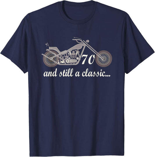 70th Birthday Motorcycle Bike 70 Year Old Vintage T-Shirt - T-Shirt | Navy