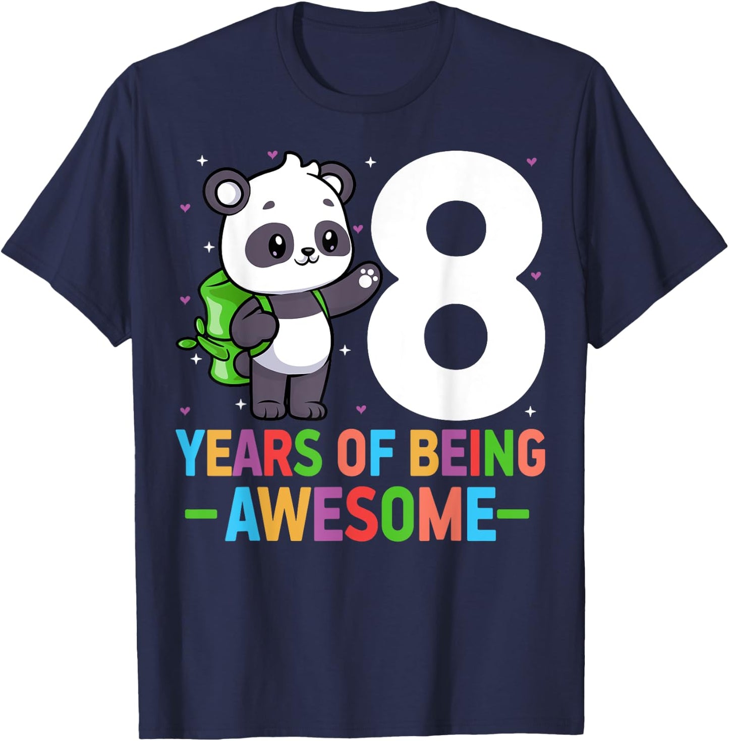 8 Years Of Being Awesome 8th Birthday Panda 8 Years Old T-Shirt - T-Shirt | Navy